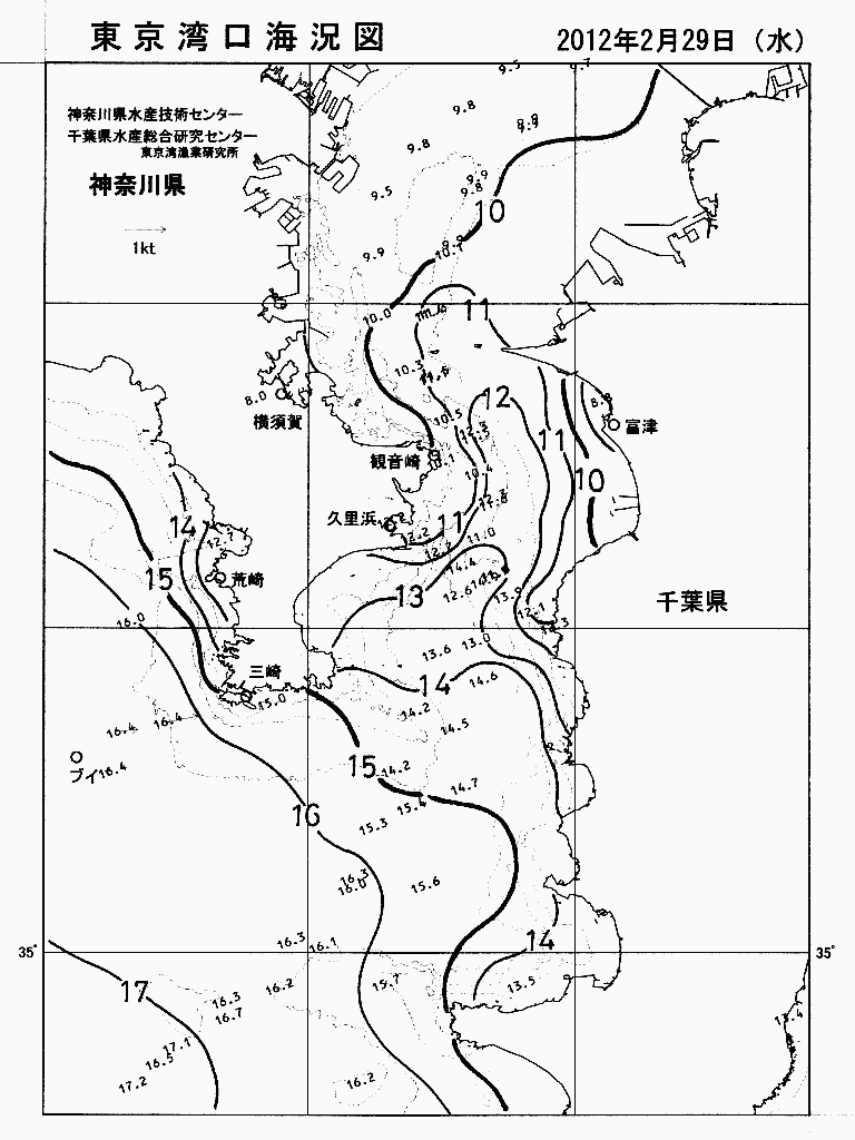 海況図, 東京湾口海況図 検索結果, (水温分布 等を図示)