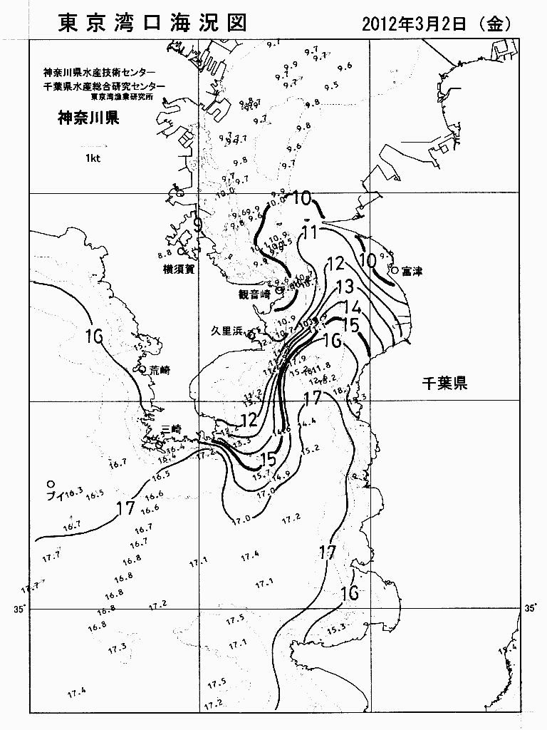 海況図, 東京湾口海況図 検索結果, (水温分布 等を図示)