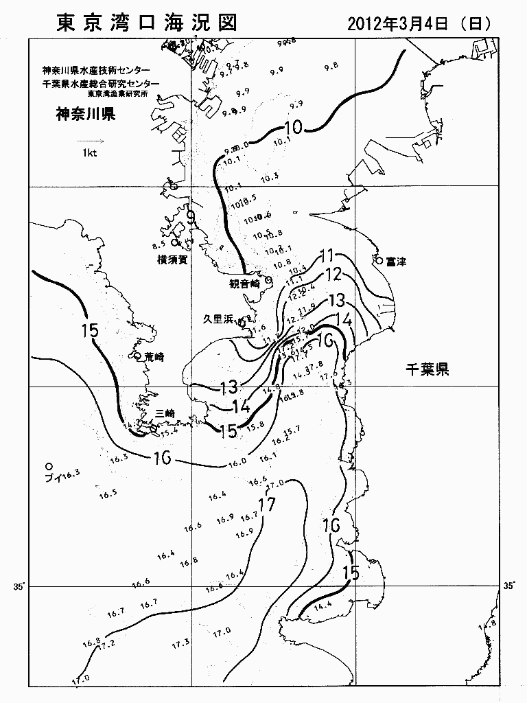 海況図, 東京湾口海況図 検索結果, (水温分布 等を図示)