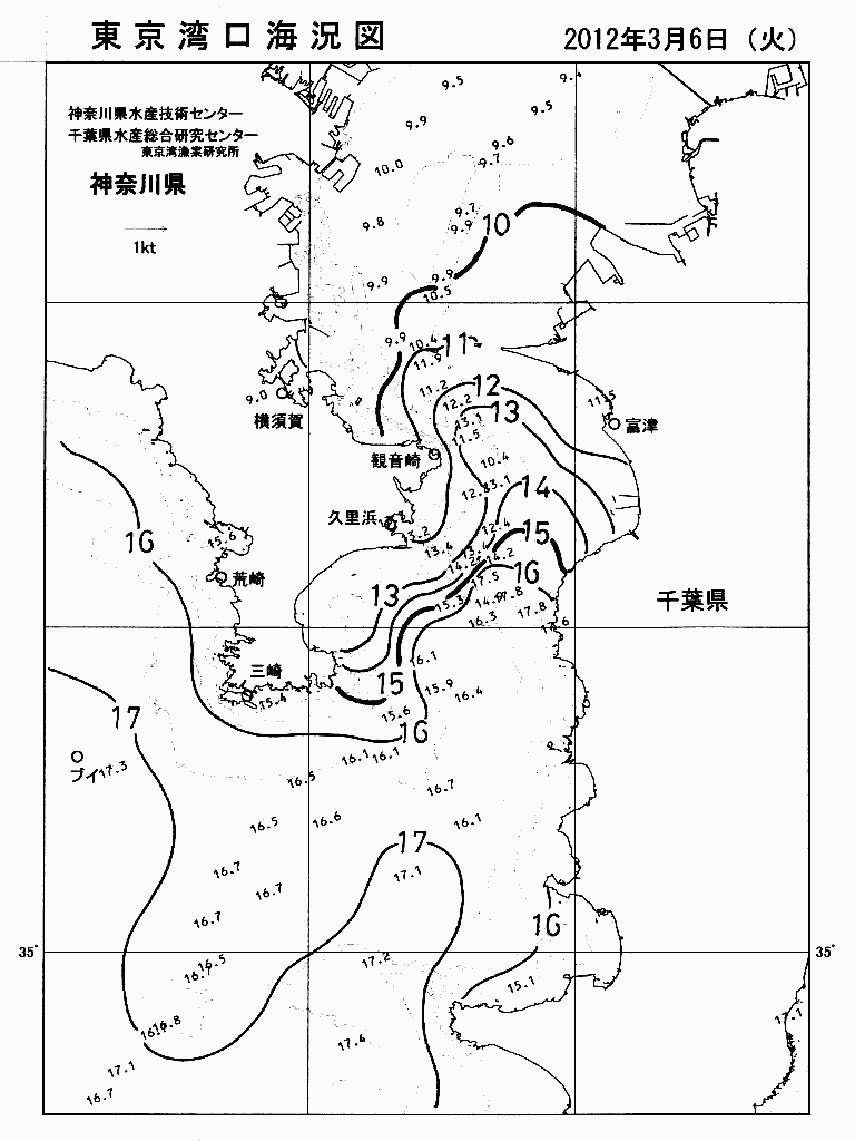海況図, 東京湾口海況図 検索結果, (水温分布 等を図示)