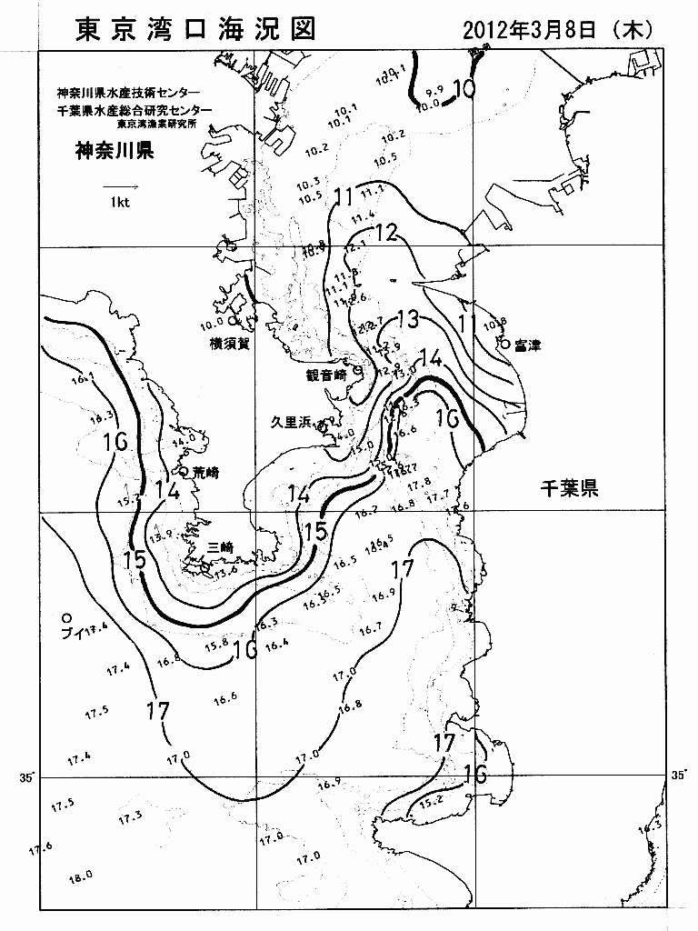 海況図, 東京湾口海況図 検索結果, (水温分布 等を図示)