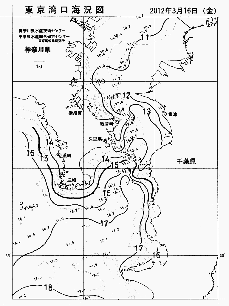 海況図, 東京湾口海況図 検索結果, (水温分布 等を図示)