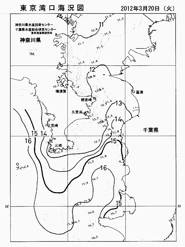 海況図, 東京湾口海況図 検索結果, (水温分布 等を図示)