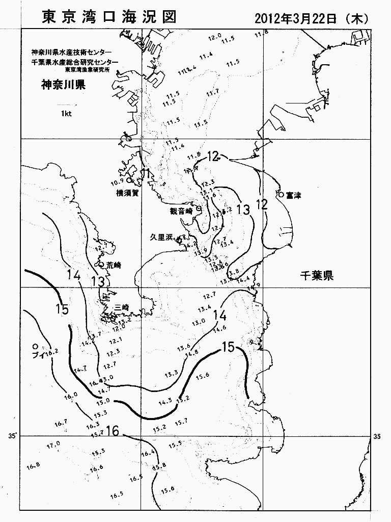 海況図, 東京湾口海況図 検索結果, (水温分布 等を図示)