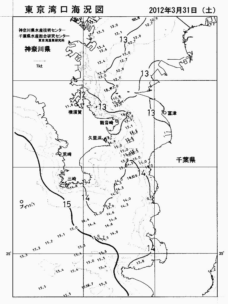 海況図, 東京湾口海況図 検索結果, (水温分布 等を図示)