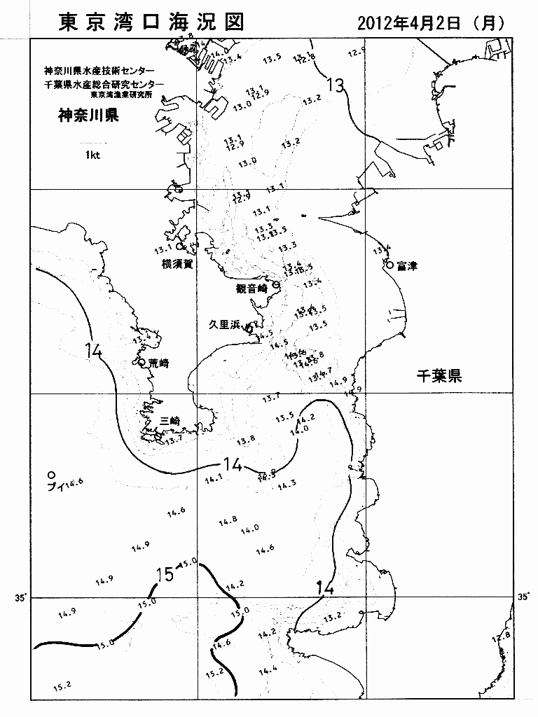 海況図, 東京湾口海況図 検索結果, (水温分布 等を図示)