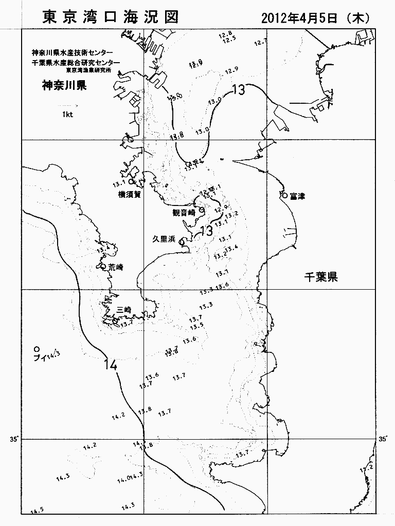 海況図, 東京湾口海況図 検索結果, (水温分布 等を図示)
