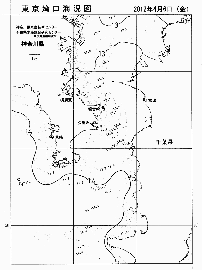 海況図, 東京湾口海況図 検索結果, (水温分布 等を図示)