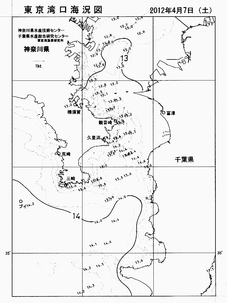 海況図, 東京湾口海況図 検索結果, (水温分布 等を図示)