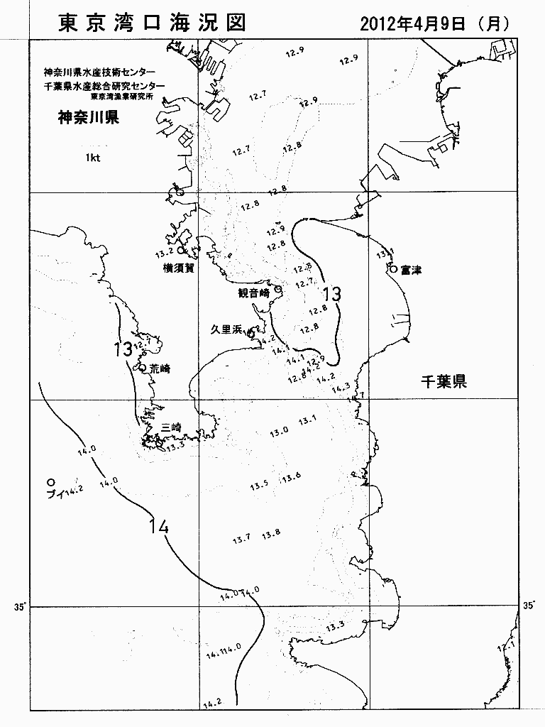 海況図, 東京湾口海況図 検索結果, (水温分布 等を図示)
