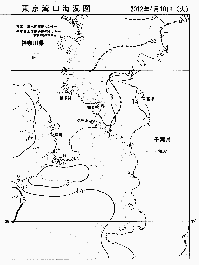 海況図, 東京湾口海況図 検索結果, (水温分布 等を図示)