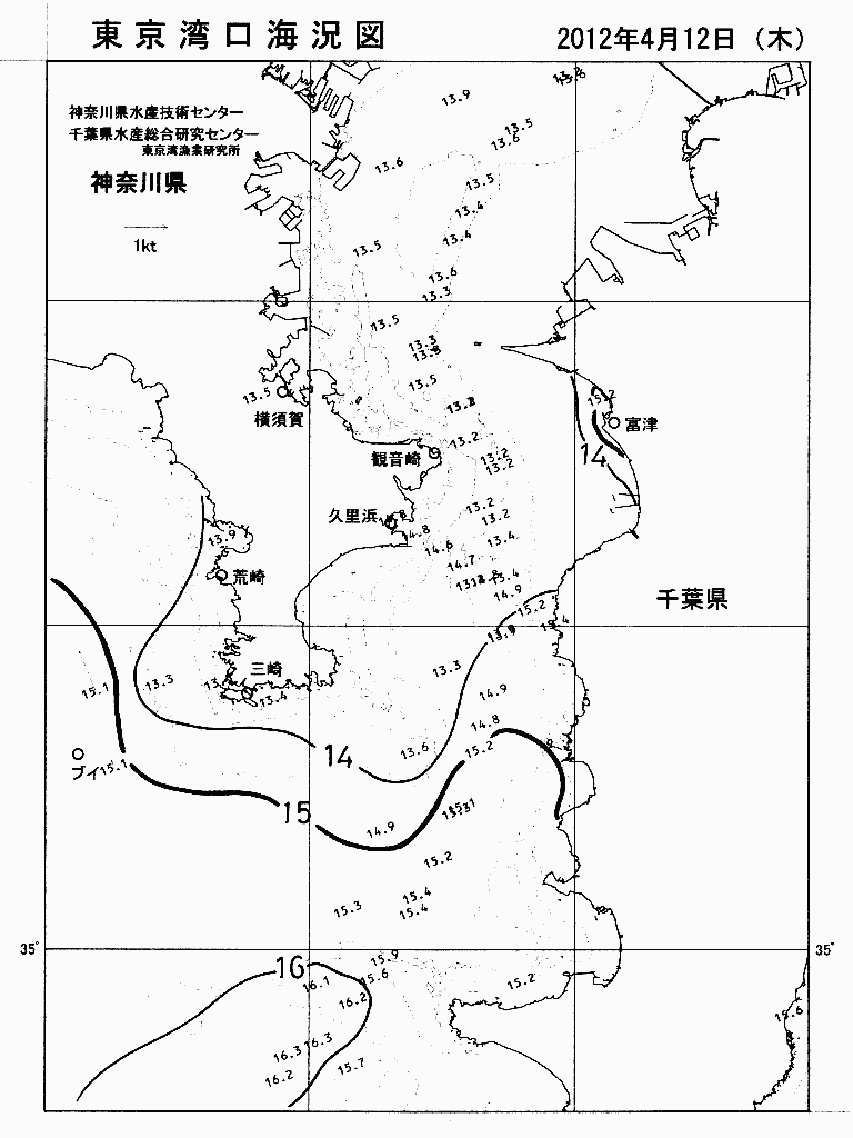 海況図, 東京湾口海況図 検索結果, (水温分布 等を図示)
