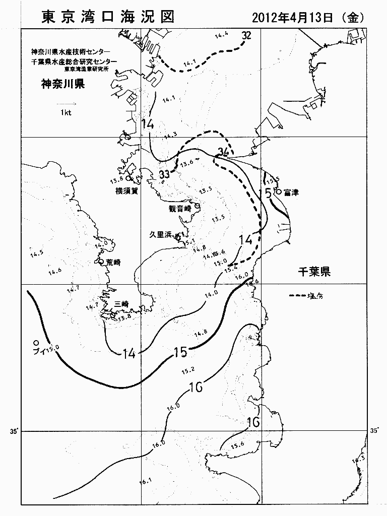 海況図, 東京湾口海況図 検索結果, (水温分布 等を図示)