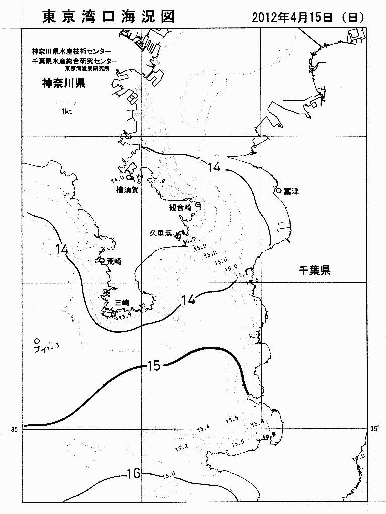 海況図, 東京湾口海況図 検索結果, (水温分布 等を図示)