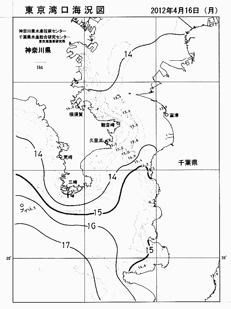 海況図, 東京湾口海況図 検索結果, (水温分布 等を図示)