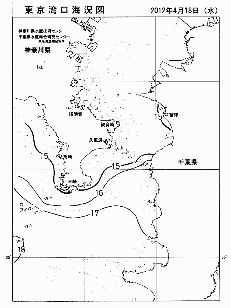 海況図, 東京湾口海況図 検索結果, (水温分布 等を図示)