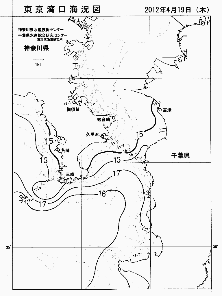 海況図, 東京湾口海況図 検索結果, (水温分布 等を図示)