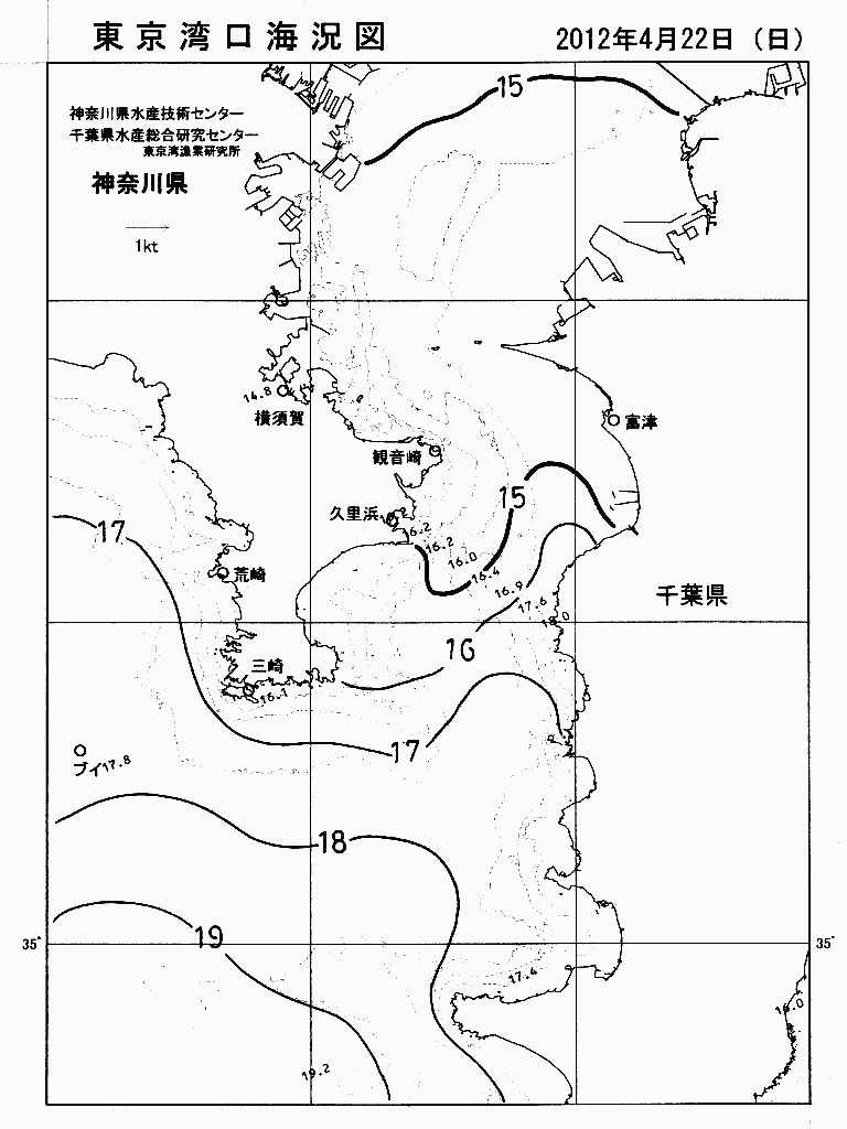 海況図, 東京湾口海況図 検索結果, (水温分布 等を図示)
