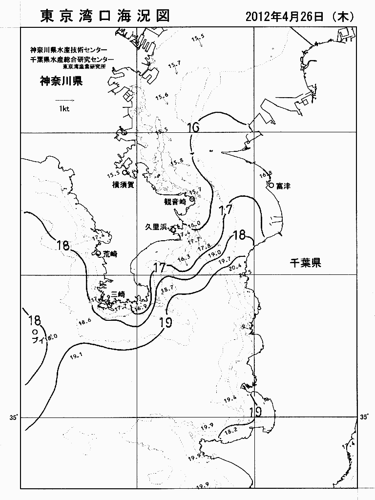 海況図, 東京湾口海況図 検索結果, (水温分布 等を図示)