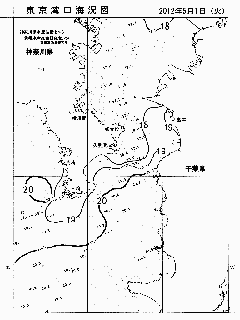 海況図, 東京湾口海況図 検索結果, (水温分布 等を図示)