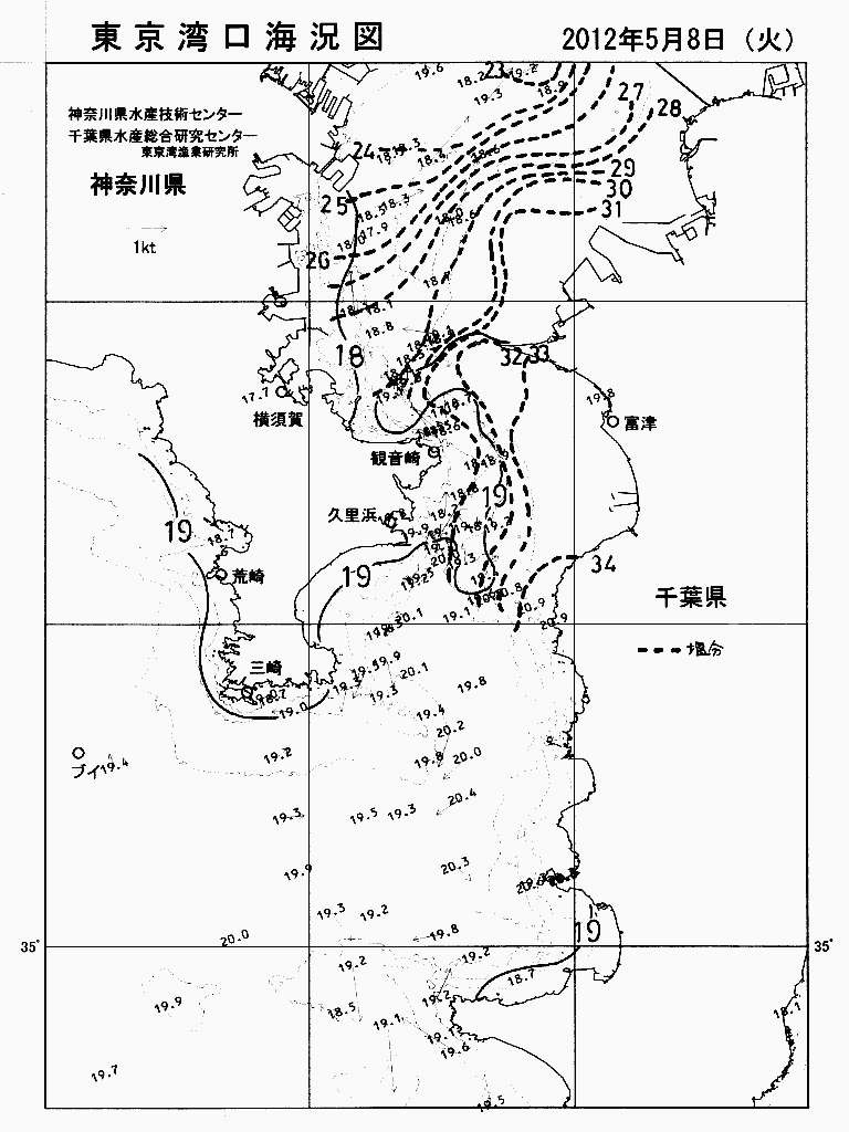 海況図, 東京湾口海況図 検索結果, (水温分布 等を図示)