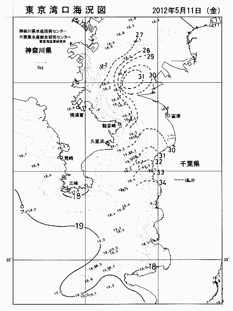 海況図, 東京湾口海況図 検索結果, (水温分布 等を図示)