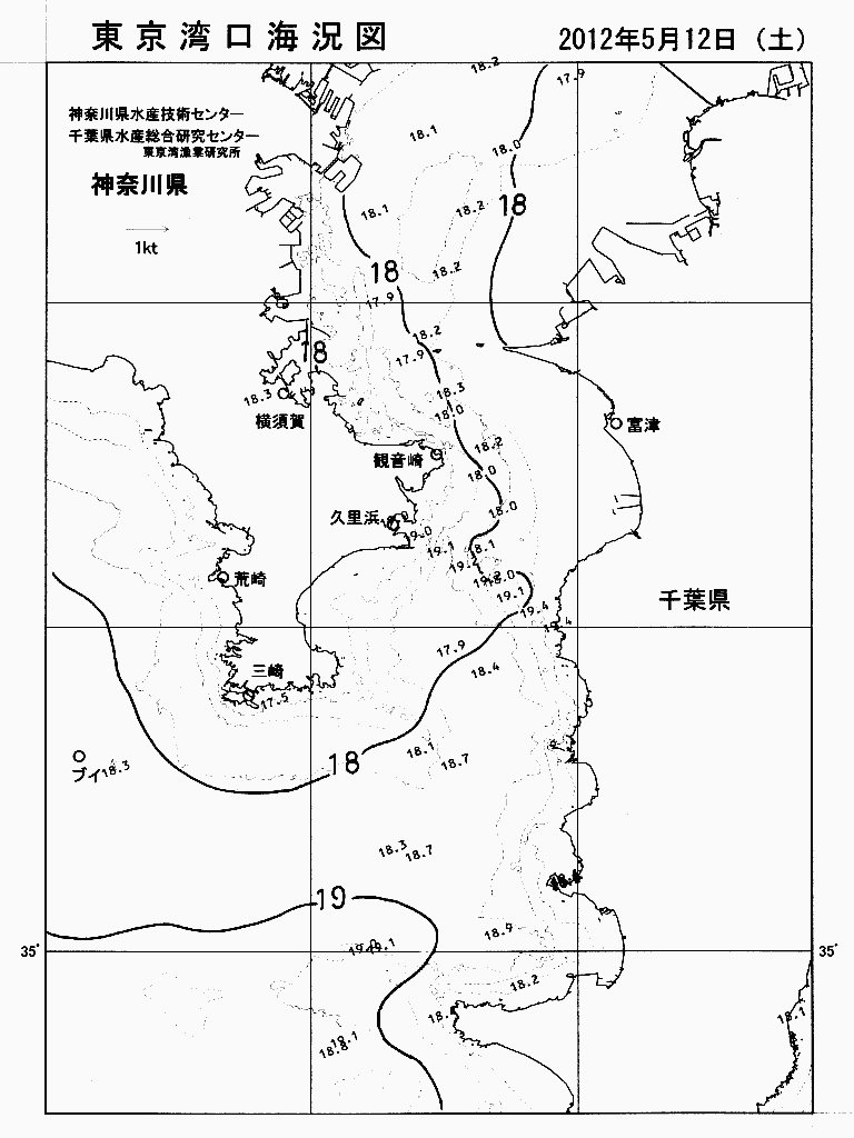 海況図, 東京湾口海況図 検索結果, (水温分布 等を図示)