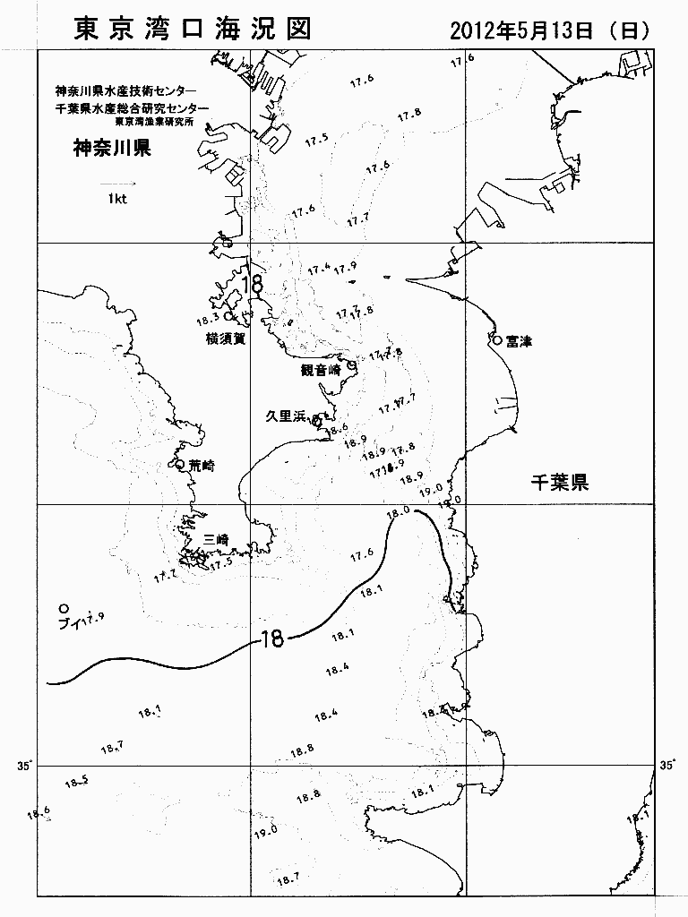 海況図, 東京湾口海況図 検索結果, (水温分布 等を図示)