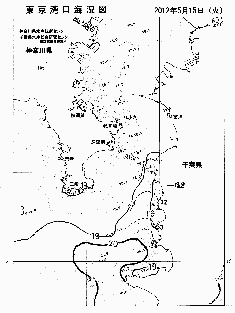海況図, 東京湾口海況図 検索結果, (水温分布 等を図示)
