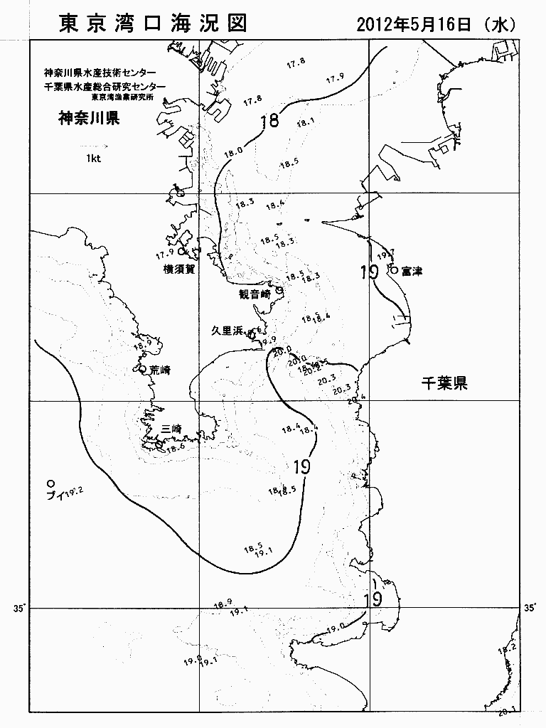 海況図, 東京湾口海況図 検索結果, (水温分布 等を図示)