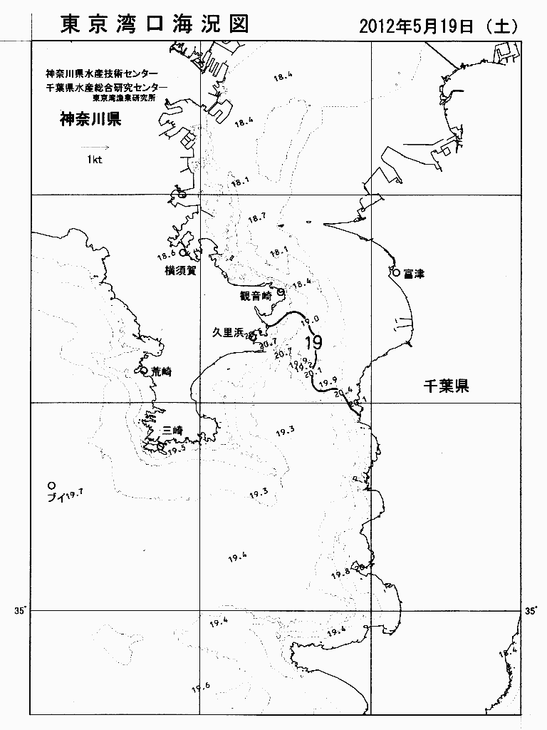 海況図, 東京湾口海況図 検索結果, (水温分布 等を図示)