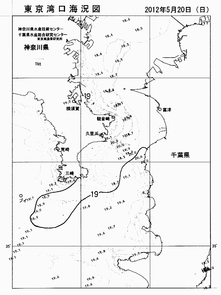 海況図, 東京湾口海況図 検索結果, (水温分布 等を図示)