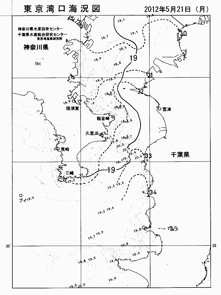 海況図, 東京湾口海況図 検索結果, (水温分布 等を図示)