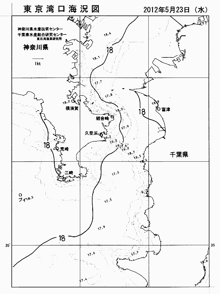 海況図, 東京湾口海況図 検索結果, (水温分布 等を図示)