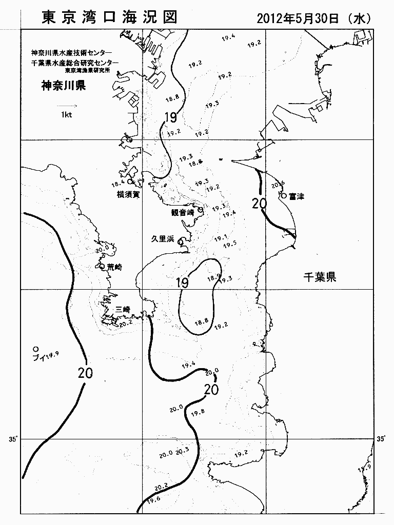 海況図, 東京湾口海況図 検索結果, (水温分布 等を図示)