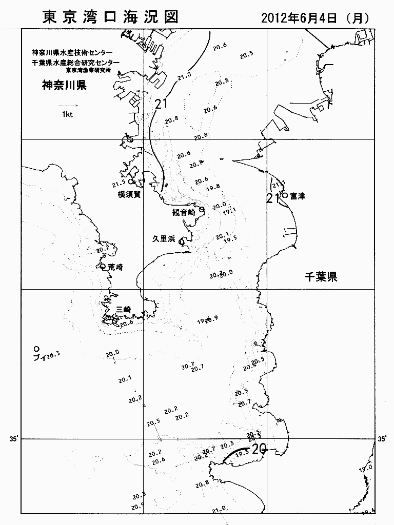 海況図, 東京湾口海況図 検索結果, (水温分布 等を図示)