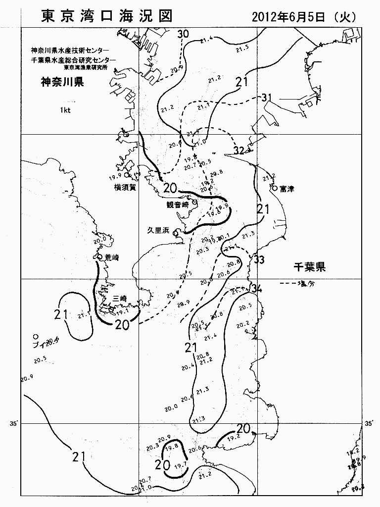 海況図, 東京湾口海況図 検索結果, (水温分布 等を図示)