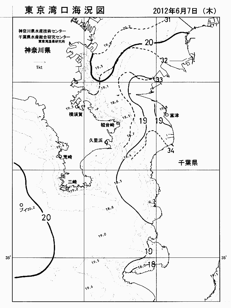 海況図, 東京湾口海況図 検索結果, (水温分布 等を図示)