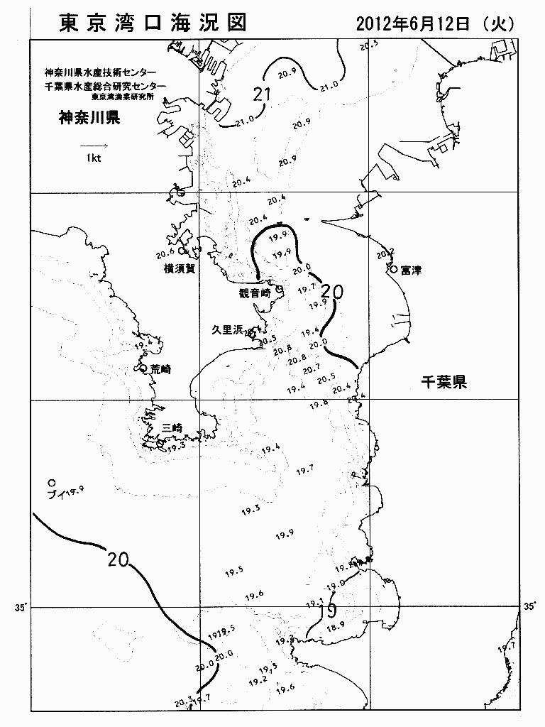 海況図, 東京湾口海況図 検索結果, (水温分布 等を図示)
