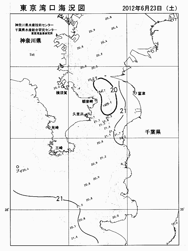 海況図, 東京湾口海況図 検索結果, (水温分布 等を図示)