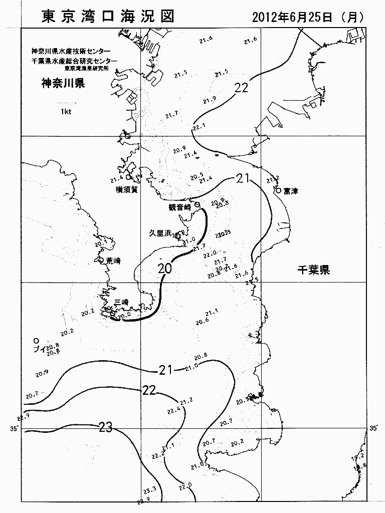 海況図, 東京湾口海況図 検索結果, (水温分布 等を図示)