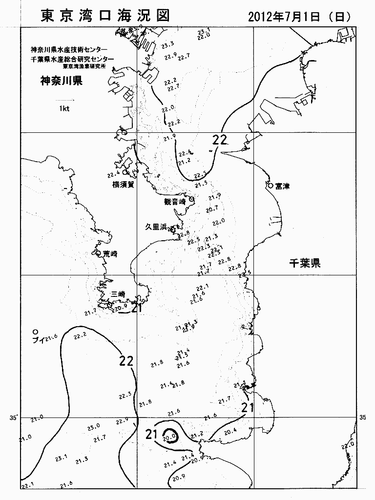 海況図, 東京湾口海況図 検索結果, (水温分布 等を図示)