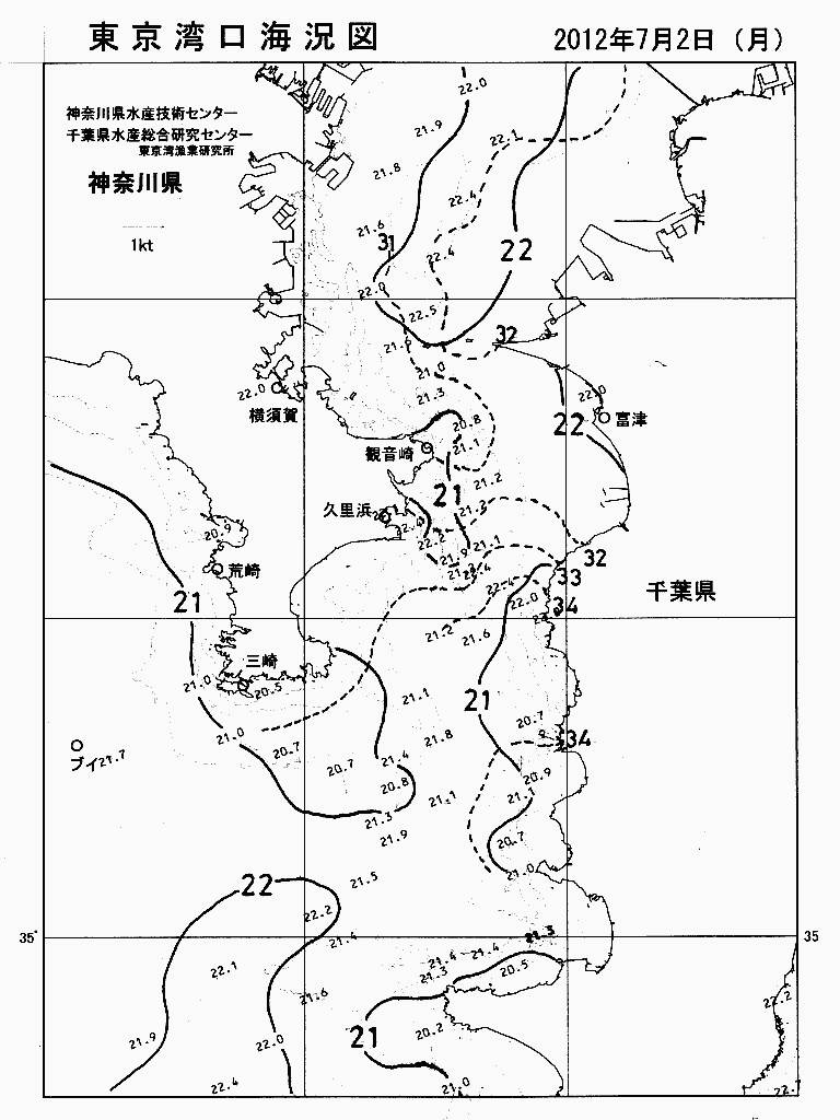 海況図, 東京湾口海況図 検索結果, (水温分布 等を図示)