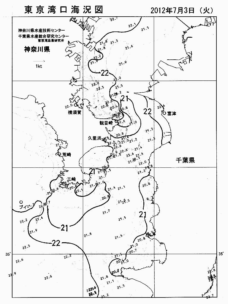 海況図, 東京湾口海況図 検索結果, (水温分布 等を図示)