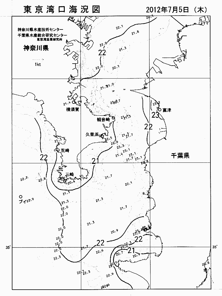 海況図, 東京湾口海況図 検索結果, (水温分布 等を図示)