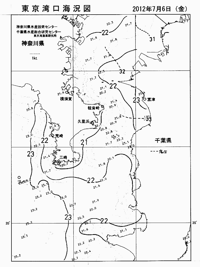 海況図, 東京湾口海況図 検索結果, (水温分布 等を図示)