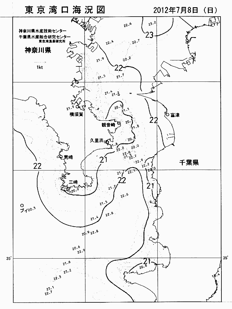 海況図, 東京湾口海況図 検索結果, (水温分布 等を図示)