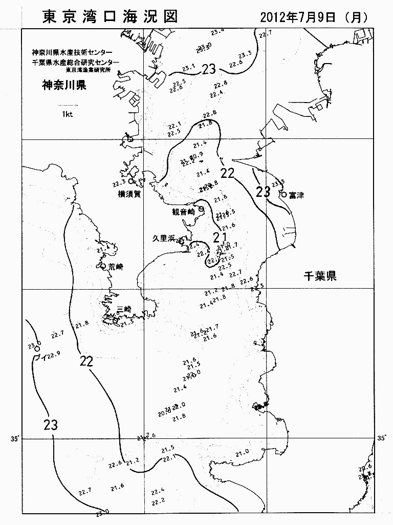 海況図, 東京湾口海況図 検索結果, (水温分布 等を図示)