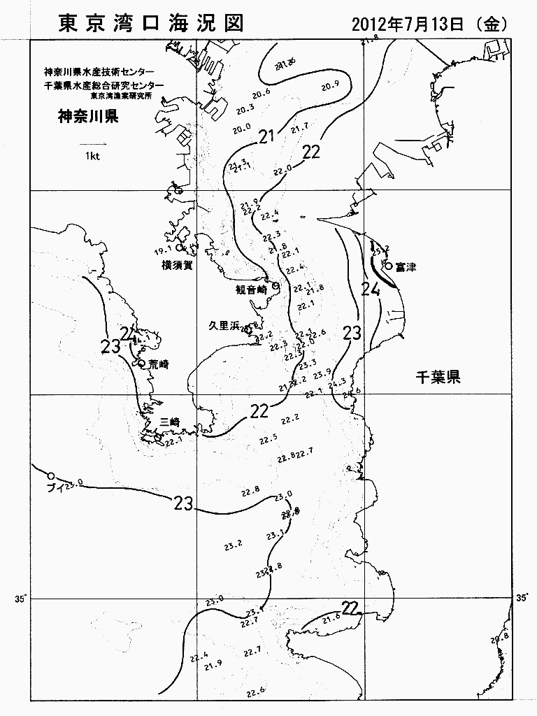 海況図, 東京湾口海況図 検索結果, (水温分布 等を図示)