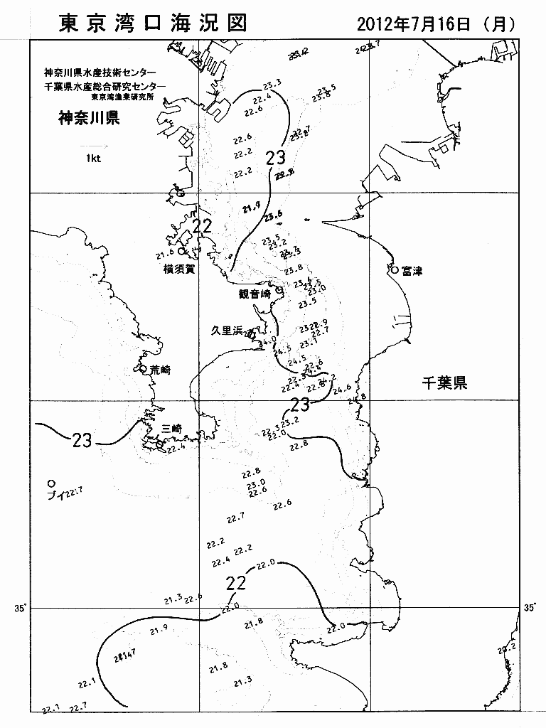 海況図, 東京湾口海況図 検索結果, (水温分布 等を図示)